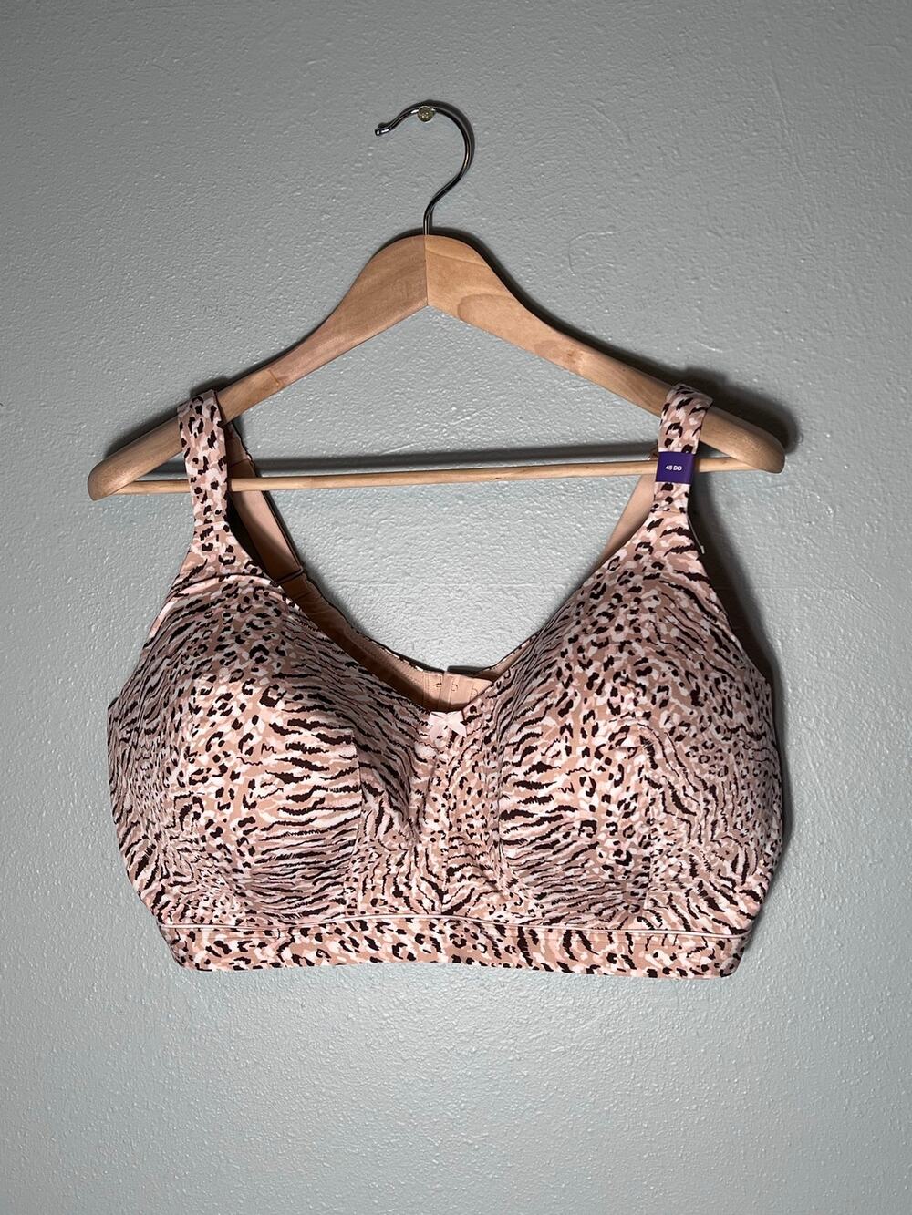 Catherine’s Intimates 48DD Bra Wireless Pink Tan Animal Print Leopard Molded Cup
